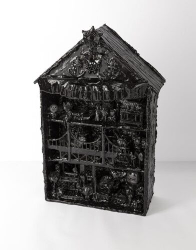 Shaqayeq Ahmadian. A Black House. Mixed media. 54x31x21 cm. 2024