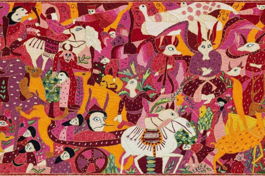 The Creator of People has increased the Suffering of the Soul (Inspired by Conference of the Birds) Pateh Douzi on wool fabric 68x131 cm Year 2024